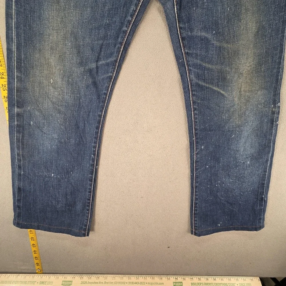 Levis Jeans Mens Selvedge Blue Med‎ Wash Straight Paint Splatter Fits 31x26